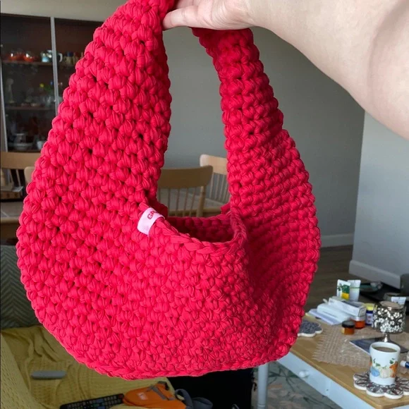 Handmade Red Knit Bag - Picture 2 of 5
